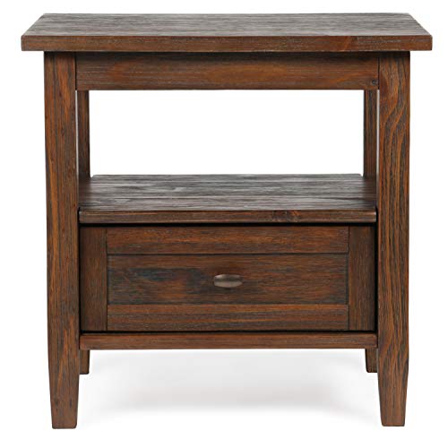 SIMPLIHOME Warm Shaker SOLID WOOD 20 inch Wide Rectangle Rustic End Table in Distressed Charcoal Brown with Storage, 1 Drawer, 1 Shelf, for the SIMPLIHOME