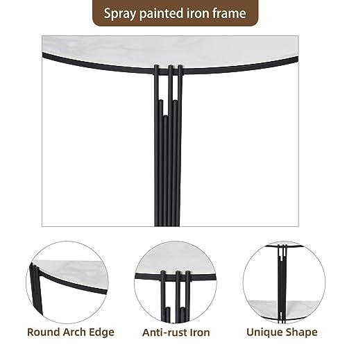 Wisfor Sintered Stone Console Table: Half Round White Entryway Table with Black Frame - Modern Narrow Sofa End Table - Semicircular Accent Table for Hallway, 39.4x11.8x30.7 inch Wisfor