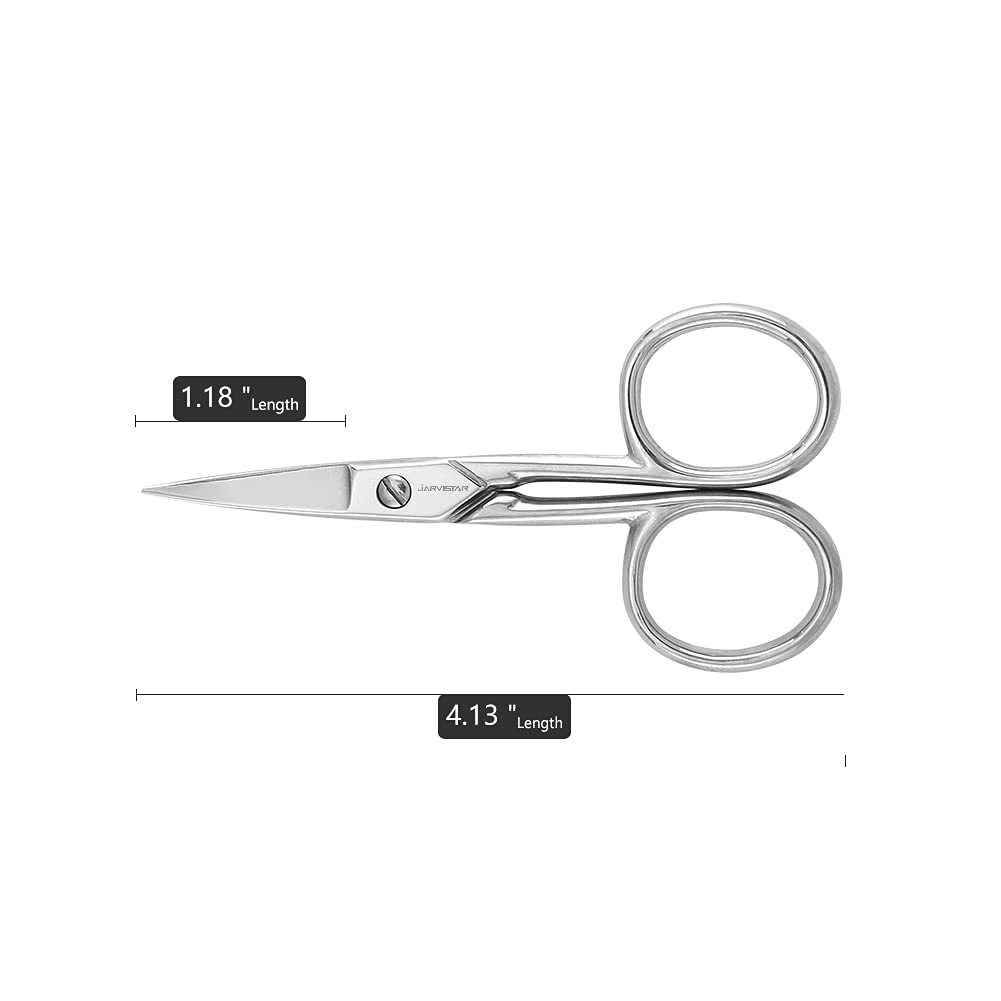 JARVISTAR Small Embroidery Curved Scissors, 4” Forged Stainless Steel Detail Craft Yarn Scissors, Pointed Tip Sharp Metal Precision Little Scissors for Fabric Sewing Needle Work, DIY craft JARVISTAR