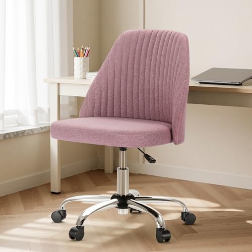 DUMOS Office Chair, Comfy Desk Chair Rolling Vanity Swivel Task Chairs with Wheels, Wide Seating Armless Height Adjustable Computer Chairs for Home,Bedroom,Student,Adults, Blush DUMOS