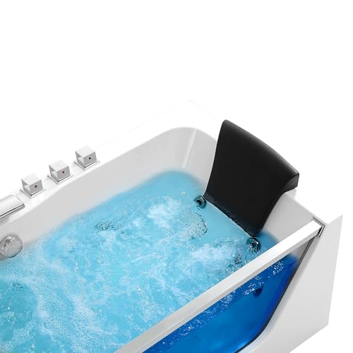 Empava 59 in. Acrylic Alcove Whirlpool Bathtub - Hydromassage Rectangular Jetted Soaking Tub with Center Drain - Waterfall Faucet Empava