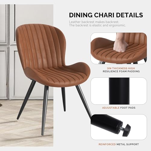 Nalupatio Dining Chairs Set of 6, Modern Dining Room Chairs Comfy Backrest Thick Upholstered Kitchen Chairs 19IN Height with Metal Legs Brown Nalupatio