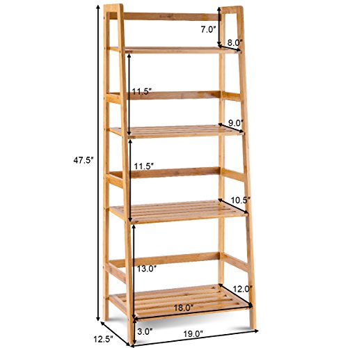 COSTWAY 47.5'' Natural Bamboo 4-Tier Ladder Shelf - Stylish Storage and Display Rack COSTWAY