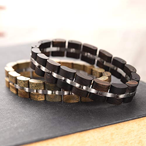 BOBO BIRD Womens Wooden Bracelet Stylish Wood & Stainless Steel Combined Adjustable Wooden Bangle Jewelry (S04-1) BOBO BIRD
