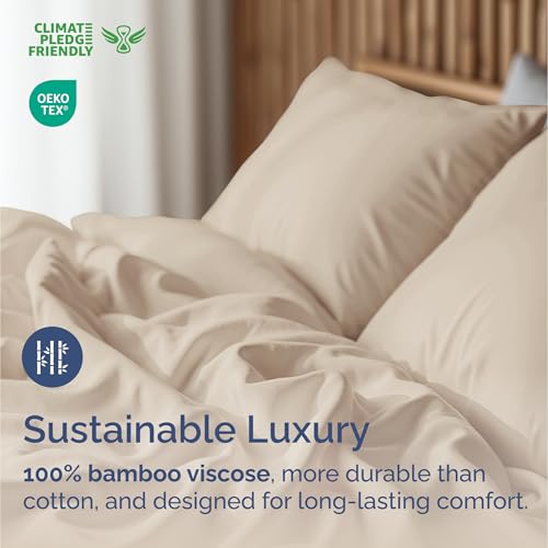 100% Rayon Derived From Bamboo - Bamboo Sheets Queen Size - Cooling Sheets for Queen - Ultra Soft, Breathable & Hotel Luxury Bedding - 1 Flat & 1 Fitted & 2 Pillowcases w/ 16 Inch Deep Pockets - Wheat CGK Unlimited