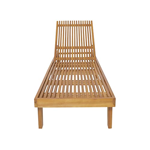 LUMISOL Outdoor Chaise Lounge Chair, Acacia Wood Frame Sunbathing Pool Lounger with 5-Position Adjustable Backrest, Patio Portable Reclining Lounger Chair for Deck, Poolside, Yard, Teak
