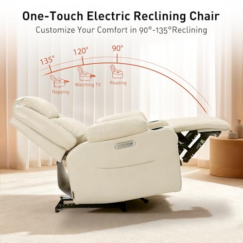 EONIX Wall Hugger Recliner for Small Space, Real Zero Clearance Power Recliner, Lazy Boy Recliner Chair with Cup Holders for RV, Living Room, Bedroom, SXXY011990, Cream White