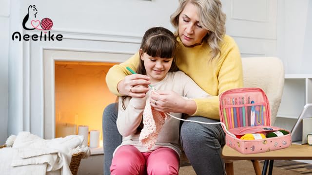 Aeelike Crochet Kit for Beginners with Yarn and Introduction Book, Crochet Starter Kit Everything for Ages 8-12, Learn to Crochet Kit with Ergonomic Soft Grip Crochet Hooks and Blue Flower Bag Aeelike