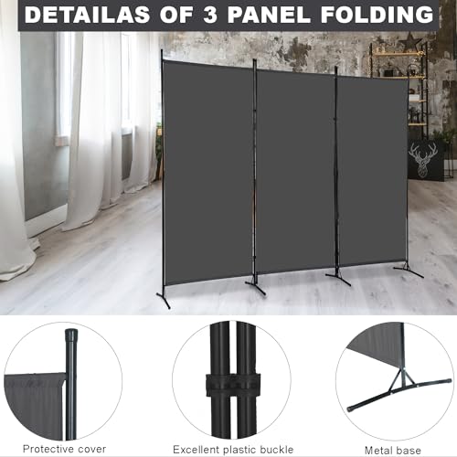 PayLessHere 3-Panel Folding Privacy Screen, 6 Ft Portable Room Divider for Separating Spaces,102" W x 70" H Freestanding Partition Room Panel,Grey PayLessHere
