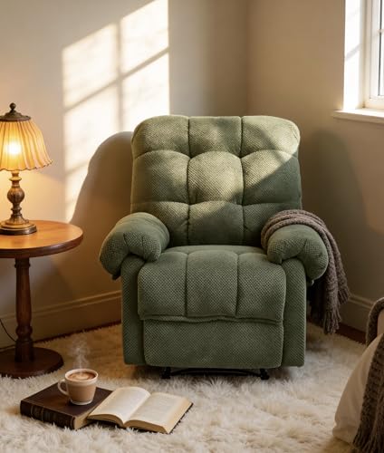 KEIKI Recliner Chair, Upholstered Nursery Rocker Reclining Chair with Side Pocket, Single Sofa Armchair for Living Room, Bedroom, Nursing, Reading, Army Green