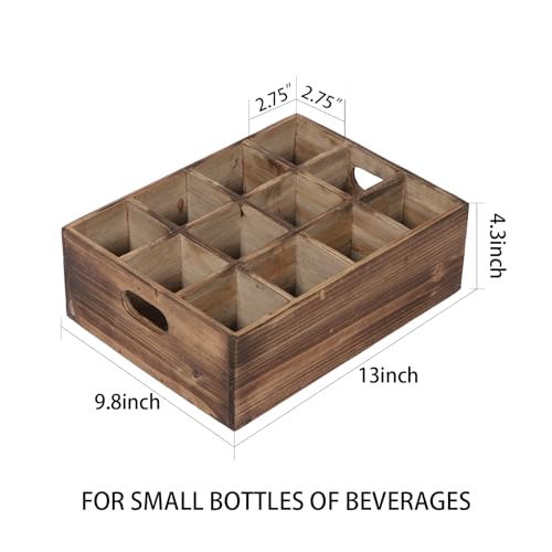 Sintosin Farmhouse Wooden Storage Crate for Decoration 13 x 10 inches, Rustic Beer Holder Box, Wood Crate Box for Crafts, Beverage Serving Caddy with Carrying Handles, 12 Individual Slots Sintosin