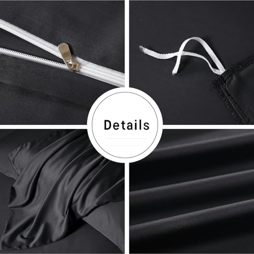 YASMENG Cooling Duvet Cover Full Set Black, 100% Viscose Derived from Bambo, Summer Soft Breathable Rayon Bedding Set for Hot Sleepers, Luxury Luxurious Silky Smooth Comforter Cover for All Seasons YASMENG