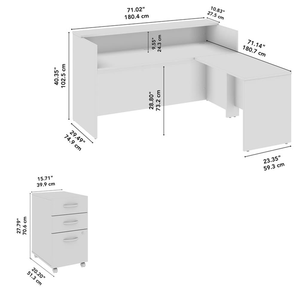 Bush Business Furniture Arrive 72W x 72D L Shaped Reception Desk with Shelf and Mobile File Cabinet in Storm Gray, Modern Receptionist Station for Office Waiting Room Bush Furniture