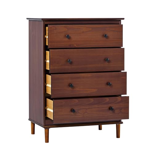 Walker Edison Modern Tall 4 Solid Wood Dresser Bedroom Storage Drawer Organizer Closet Hallway, 40 Inch, Walnut-T Walker Edison