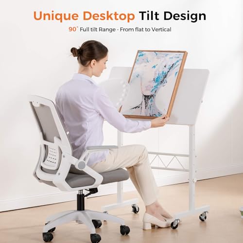 GTRACING Standing Desk Adjustable Height & Tiltable Tabletop, 32 Inch Portable Desk for Home Office Stand Up Work and Walking Pad Treadmill, Small Mobile Computer Table for Laptop, White GTRACING