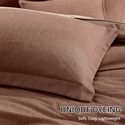 Monbix Queen Comforter Set - 7 Pieces Cationic Dyeing Terracotta Bed in a Bag Queen Bedding Sets with Comforter, Sheets, Pillowcases & Shams, Reversible Bedding Comforters Sets Monbix