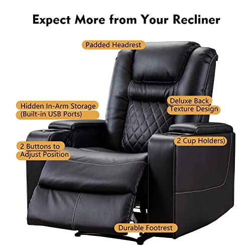 CANMOV Electric Power Recliner Chair Set of 2, Breathable Leather Home Theater Seating with Hidden Arm Storage, Power Recliner Chair for Living Room with USB Ports and Cup Holders,Black