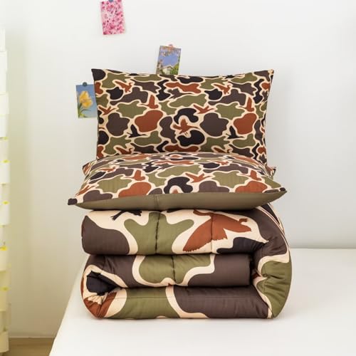 CKOU CCOO Duck Camo Bedding Set Twin Size for Boys,Green Camouflage Comforter Set,Duck Hunting Bed Sets,Camo Bedroom Decor for Teens Kids CKOU CCOO