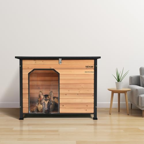 VEVOR Outdoor Dog House, Waterproof Insulated Dog House with Elevated Floor, Anti-Bite Wood Dog House Outdoor Iron Frame, Open Roof, for Medium to Large Dogs VEVOR