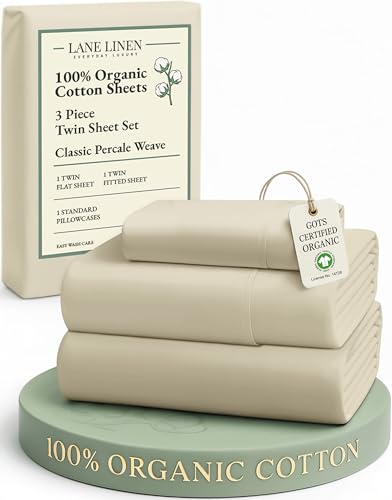 LANE LINEN 100% Organic Cotton Twin Size Bed Sheets, Fully Elasticized Mercerised Cotton Bed Sheet Set, Soft & Comfy Low Pill Face Resistant Bedding Sheets & Pillowcase Set- Linen LANE LINEN