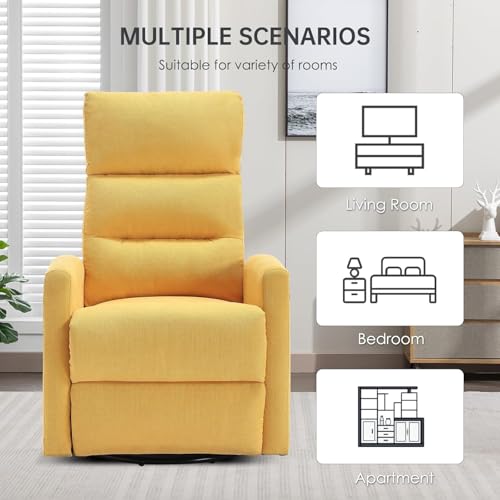 360° Swivel Rocker Recliner Chair for Small Spaces, Manual Recliner with Side Pockets for Petite Adults, Small Rocker Recliner for Living Room, Bedroom - Yellow