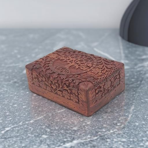 DharmaObjects Hand Carved Tree of Life Wooden Box Keepsake Storage Multi Utility DharmaObjects