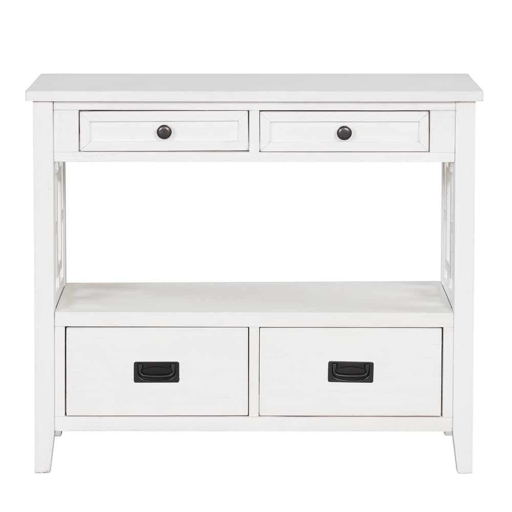 Yone jx je 36'' Farmhouse Pine Wood Console Table Entry Sofa Table with 4 Drawers & 1 Storage Shelf for Entryway Living Room Bedroom Hallway Kitchen Yone jx je