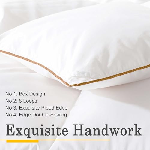 Down Comforter Queen Size – All Season Medium Weight Fluffy White Duvet Insert, Warm Feather Bedding, Soft 100% Cotton Cover, 90x90 Inch Vexino