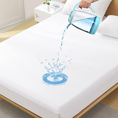King Waterproof Mattress Protector - Noiseless, Breathable, Machine Washable Fitted Mattress Cover with Deep Pocket up to 5”-21”(White)