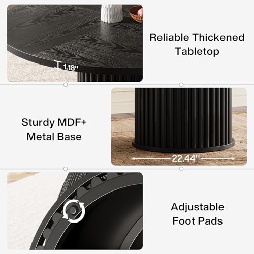 Tribesigns 47.24-Inch Black Round Dining Table for 4-6 People, Modern Fluted MDF + Metal Base Kitchen Table, Sturdy Circle Dining Room Furniture, Black Tribesigns