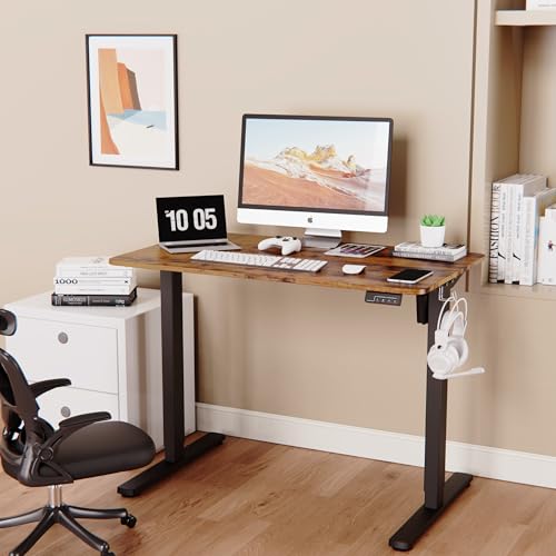 LongKe Electric Standing Desk Adjustable Height, 40x24 Inches Sit Stand up Desktop for Home Office, Ergonomic Rising Computer Table with Memory Preset,Rustic Brown LongKe