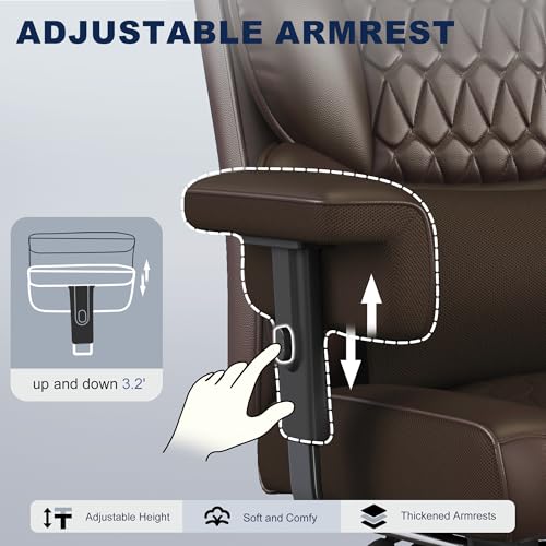 Misolant Big and Tall Office Chair with Footrest, High Back Executive Desk Chair with Adjustable Lift Armrest, 155°Recline,Lumbar Support Pillow, Faux Leather Gaming Chairs for Home or Office Brown Misolant