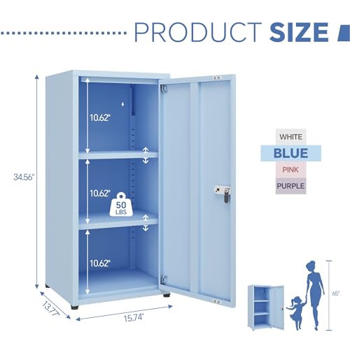 MIOCASA Metal Locker Storage Cabinet with Lock and Shelves,Single Door Lockable Cabinet for Bedroom,School,Kindergarten (Blue) MIOCASA