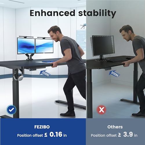 FEZIBO 71 x 37 Inch Electric Standing Desk with Integrated Dual-Beam, Height Adjustable Computer Desk, Stand Up Desk for Home Office Workstation, Large 3-Piece Desktop Black FEZIBO