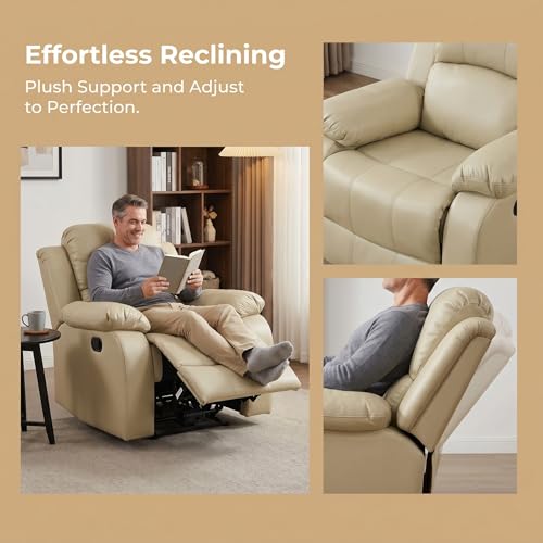 Trygoal Manual Recliner Chair, Nursery Rocking Chair, Leather Recliner Chair for Adults, Lazy Boy, Gaming Recliner wih Overstuffed Arms, Suitable for Home Theater, Living Room, Bedroom, Beige