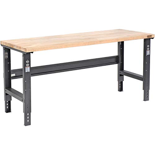 Global Industrial Adjustable Height Workbench C-Channel Leg, Maple Butcher Block Square Edge, 72" W x 30" D, Black Global Industrial