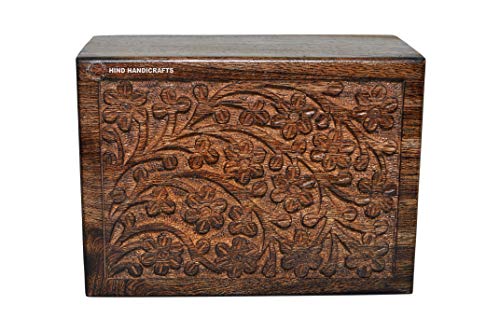 Hind Handicrafts Beautifully Handmade & Handcrafted Rosewood Borders Engraving Wooden Cremation Box/Urns for Human Ashes Adult, Funeral Urn Box (9" x Hind Handicrafts