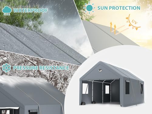 13X25FT Carports Heavy Duty,Car Ports with 180G Removable Side Wall,Portable Car Port Garage,Carport Canopy,Car Shelter All Weather,Gray Sannwsg