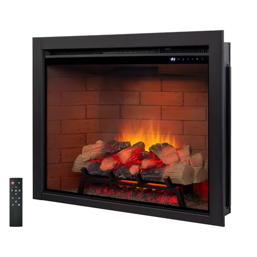 Unineo Electric Fireplace Insert w/Top Light, 12×12×12 Flame Color Option with Fire Crackling Sound, 36″W×27″H, 750W/1500W Eco Heater, Remote & Button Control, Black Unineo