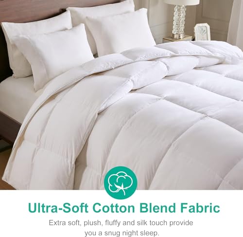 APSMILE All Season Down Feather Fibers Comforter Queen Size - Ultra-Soft High Fill-Power Hotel Collection Duvet Insert, Fluffy Medium Warm Quilt with Corner Tabs(90x90, White) APSMILE
