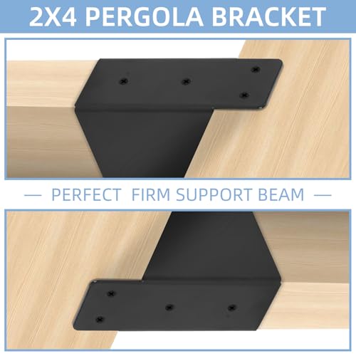 Rasugarlary 2x4" Pergola Bracket, 8 Pcs Pergola Post Top Rafter Brackets Deck Railing Brackets Heavy Duty Black Powder Coated Pergola Kit for DIY Wood Pergolas Gazebo (with Screws) Rasugarlary