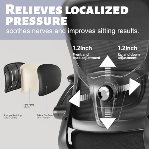 TLLMOON Ergonomic Office Chair - Adjustable Lumbar Support and Headrest, High Back Desk Chair with Flip-Up Arms for Home Office, 90-120° Tilt & Swivel Rolling Task Chair (Black) TLLMOON