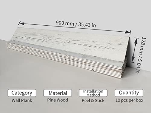 COLAMO 10pack White-Washed Weathered Real Pine Wood Peel and Stick Backsplash Wall Planks, Self Stick On Shiplap Boards Paneling for RV Bedroom Living Room Accent Wall, Adhesive Wooden Wall Panel COLAMO