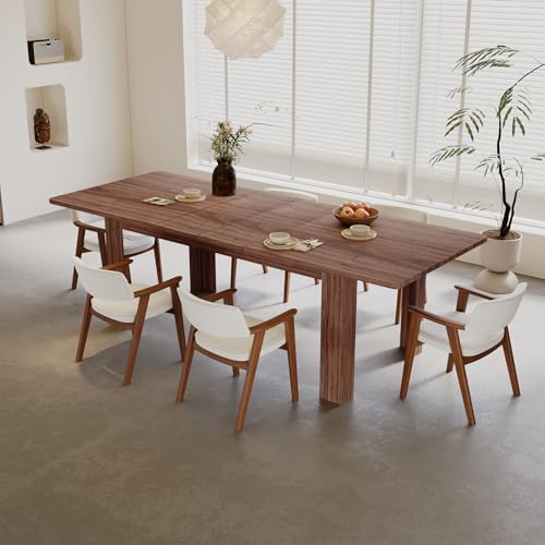 CayugaCrekrd Extendable Dining Table for 6-10 Person, 55" to 86" Modern Dining Room Table, Rectangular Kitchen Table, Brown CayugaCrekrd