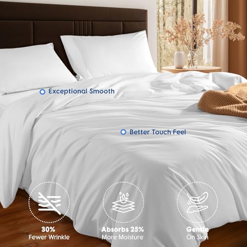 SONORO KATE 100% Egyptian Cotton Duvet Cover King Size, 1000 Thread Count Sateen Duvet Cover, Soft, Breathable Cotton Comforter Cover with Hidden Zipper Closure - 3 PC (White,King) SONORO KATE