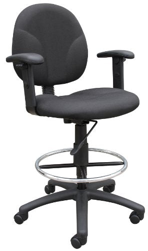 Boss Office Products B1691-BK Stand Up Fabric Drafting Stool with Adjustable Arms in Black Boss Office Products