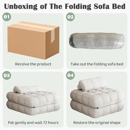 DSNAPE 3-in-1 Folding Sofa Bed, 35.4" Convertible Sleeper Chair Bed with Pillow Back Support, Portable Pull Out Velvet Futon Lounge Couch, Comfy Floor Mattress for Living Room Bedroom - White, Single DSNAPE