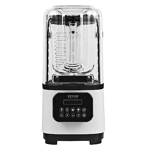 VEVOR Professional Blender with Shield, Commercial Countertop Blenders, 68 oz Jar Blender Combo, Stainless Steel 9 Speed & 5 Functions Blender, for Shakes, Smoothies, Peree, and Crush Ice, White VEVOR