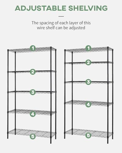 FDW 14" D x 36" W x 72" H 5-Shelf Wire Shelving Adjustable Metal Shelf Large Storage Shelves Heavy Duty Height Commercial Grade Steel Layer Shelf 1250 LBS Capacity,Black FDW