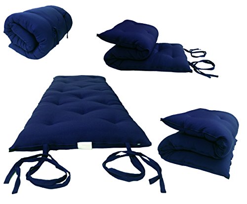 D&D Futon Furniture Traditional Japanese Floor Rolling Futon Mattress, Foldable Bed (Navy, 80 x 39 x 3 (in) Twin Size) D&D Futon Furniture